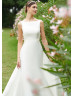 Beaded Bateau Neck Ivory Satin Cutout Wedding Dress